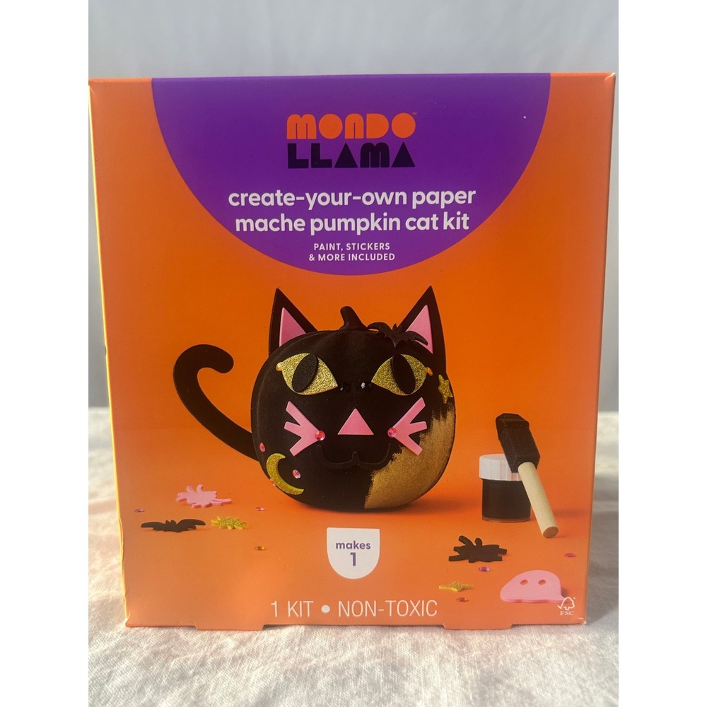 Mondo Llama Create-Your-Own Paper Mache Pumpkin Cat Kit Halloween DIY Craft#987